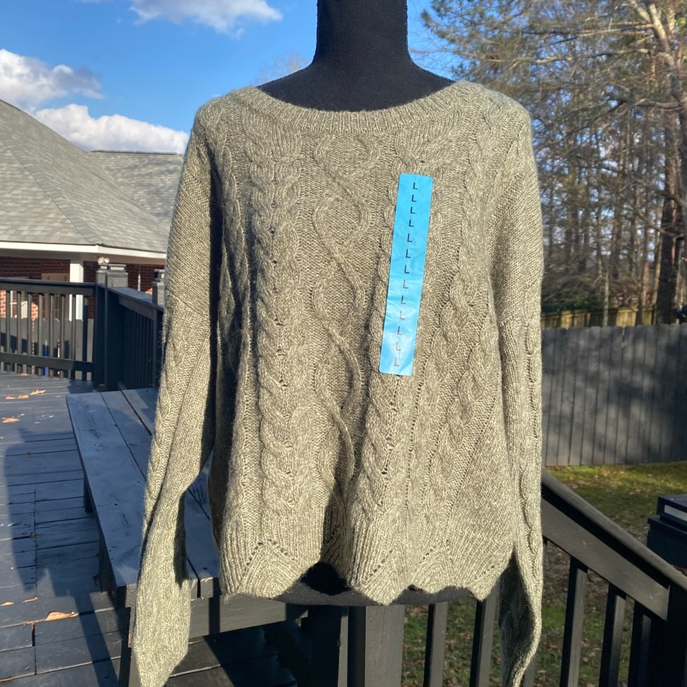 NWT Lucky Brand Women's Sage Cable Knit Sweater L